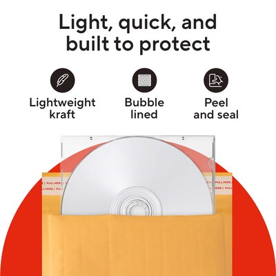 Quill Brand® 8" x 7" Self-Sealing Bubble Mailer, CD/DVD, 12/Pack (51577)