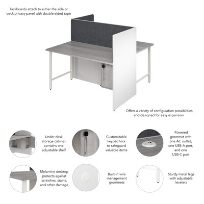 Bush Business Furniture Hustle 60"W 2 Person Back to Back Cubicle Panel Workstation, White/Platinum Gray (HUS023WHPG)