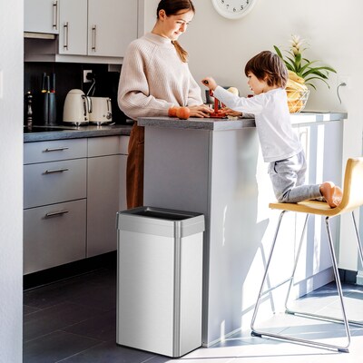 iTouchless 18 Gallon (68 Liter) Rectangular Open Top Kitchen Trash Can, Silver