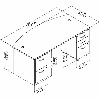 Bush Business Furniture Studio C 72"W Bow Front Desk with Mobile File Cabinets, Platinum Gray (STC012PGSU)