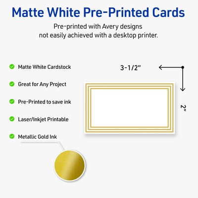 Avery Multi-Lined Gold Border Matte Blank Card, White, 80/Pack (S00-D1A)
