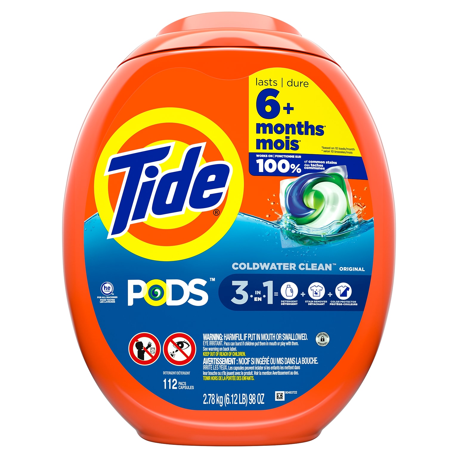 Tide PODS HE 3-in-1 Laundry Detergent Capsules, Original, 98 oz., 112 Capsules (03243)