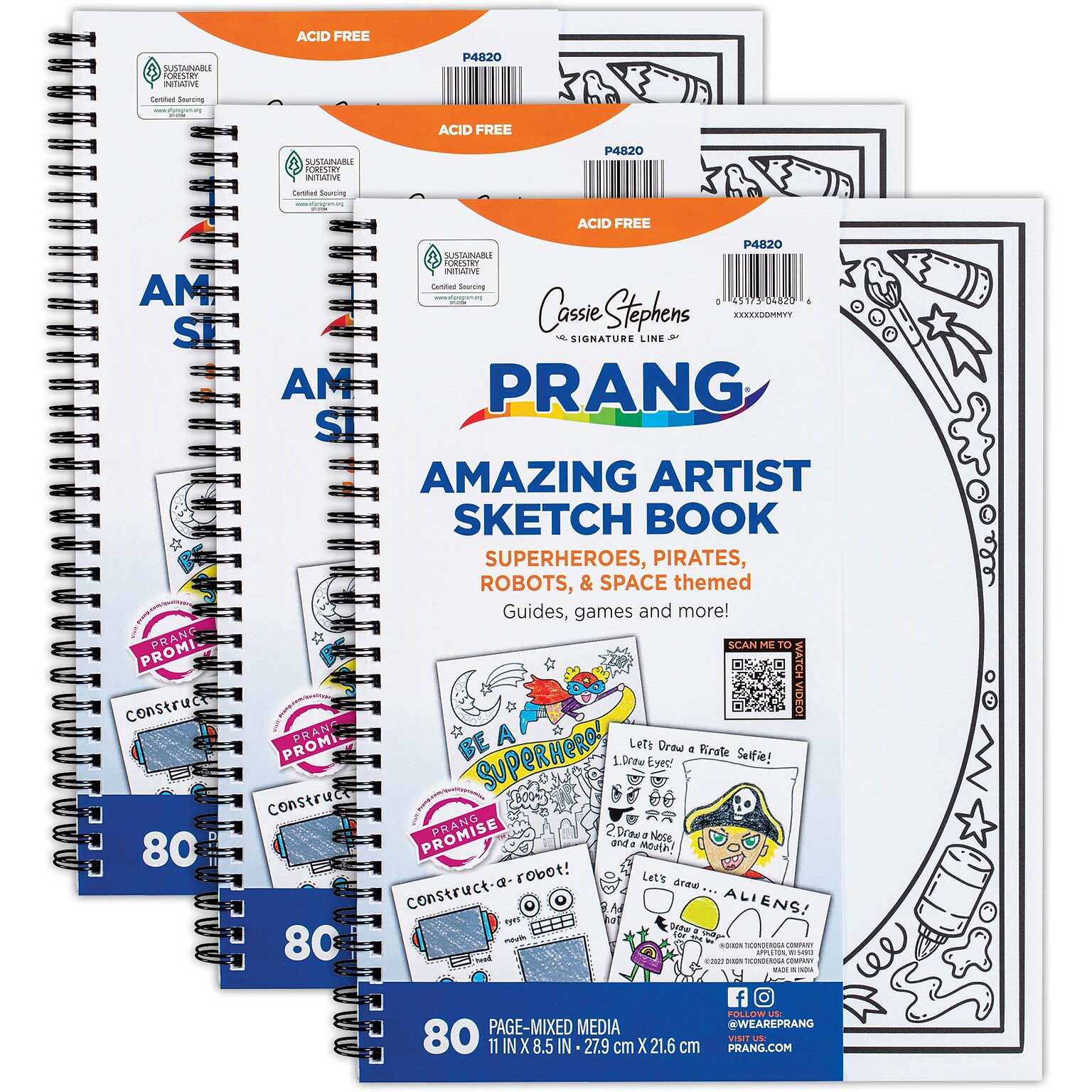 Prang Amazing Artists Sketch Book, Pack of 3 (PAC4820-3)