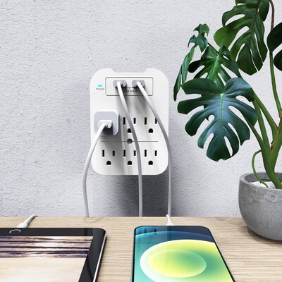 LAX 6-Outlet Surge Protector with 2 USB Ports, White