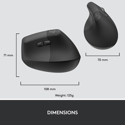 Logitech Lift for Business Wireless Ergonomic Vertical Optical Mouse, Graphite (910-006491)
