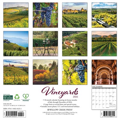 2025 Willow Creek Vineyards 12 x 12 Monthly Wall Calendar (45251)