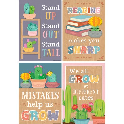 Teacher Created Resources 11 x 15-3/4 Happy Cactus Crew Positive Sayings Small Poster Pack, 12/Pac