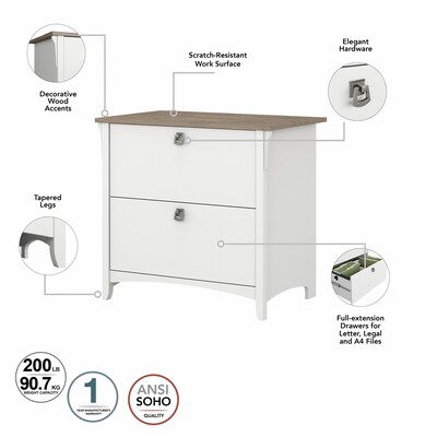 Bush Furniture Salinas 47" Computer Desk with Hutch, Lateral File Cabinet and 5-Shelf Bookcase, Gray/Pure White (SAL002G2W)