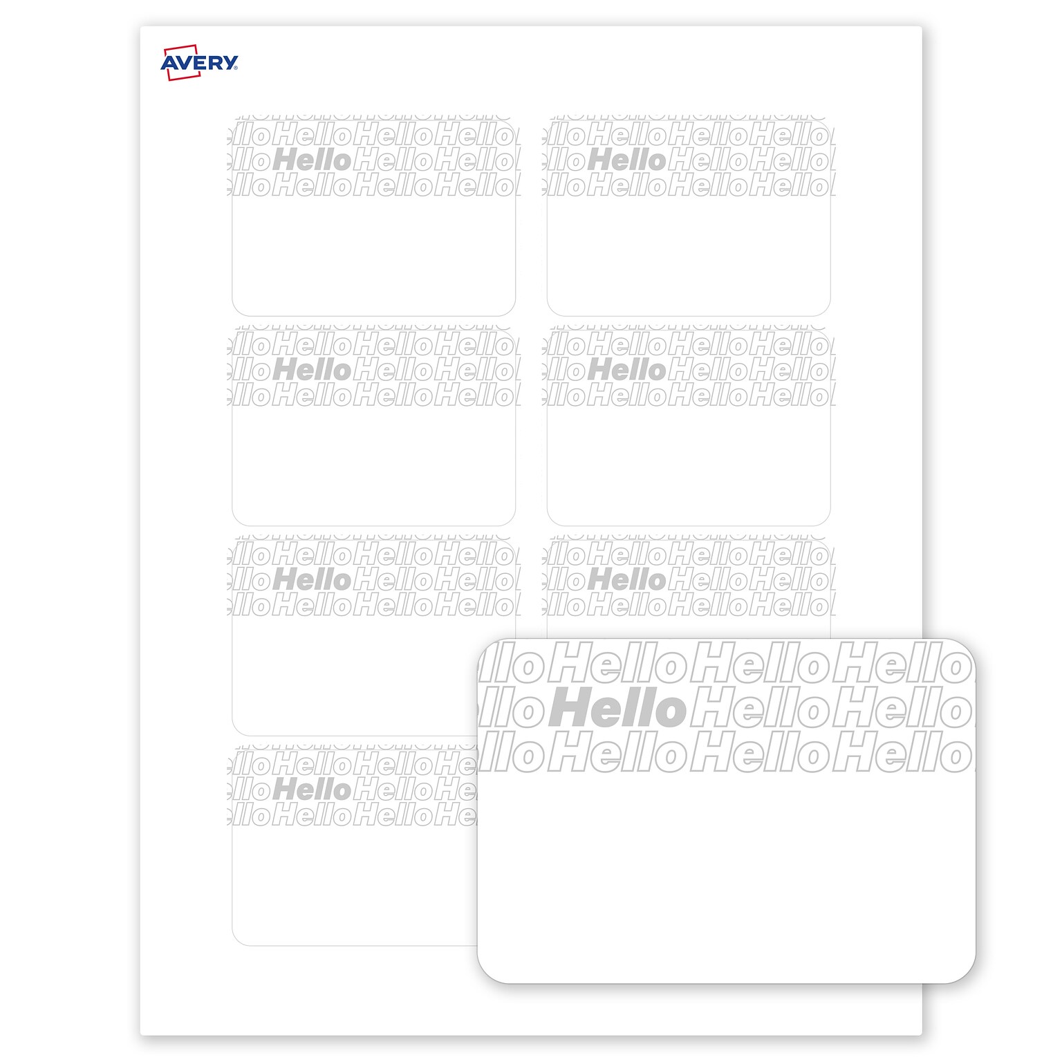 Avery Adhesive Name Tags, Pre-printed Silver Hello Pattern Design
