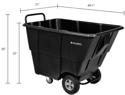 Global Industrial Standard Duty Plastic Tilt Truck, 1/2 Cu. Yd. Cap, 850 Lbs. Capacity, Black (800352)
