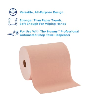 Brawny Professional D400 Disposable Cleaning Towel, 250" x 10", Orange, 6/Carton (20067)