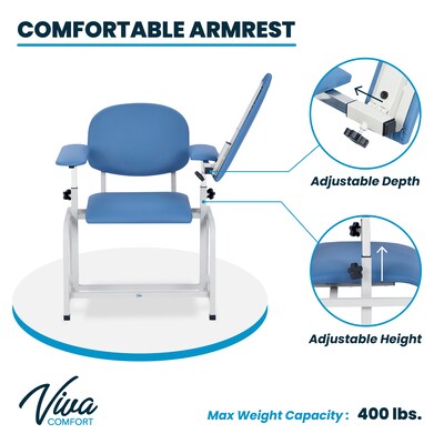 Viva Comfort Adjustable Antimicrobial Bariatric Phlebotomy Blood Drawing Chair, 400 lbs. Capacity, Blue (ADI997-01-BLU-MK)
