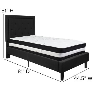 Flash Furniture Roxbury Tufted Upholstered Platform Bed in Black Fabric with Pocket Spring Mattress, Twin (SLBM21)