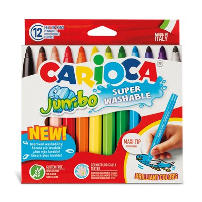 CARIOCA Jumbo Washable Kids Markers, Maxi Tip, Assorted Colors, 12/Pack, 2/Bundle (CRA40569-2)