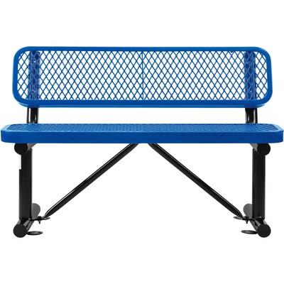 Global Industrial 4' Outdoor Steel Bench w/ Backrest, Expanded Metal, Blue (695743BL)