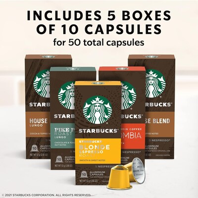 Starbucks Variety Coffee Nespresso Original Capsules, Variety Pack Roast, 50/Box (109044)