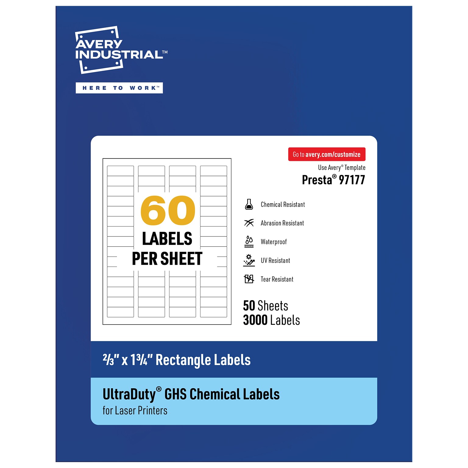 Avery Laser UltraDuty GHS Labels, 2/3 x 1-3/4, White, 3000 Labels/Box (97177)