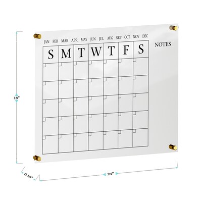 Martha Stewart Grayson Acrylic Black Print Dry Erase Wall Calendar with Notes, 24" x 18" (BRAC4560BKCLRBK)