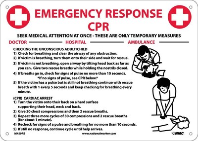 Notice Signs; Cpr Emergency Response, 10X14, Rigid Plastic