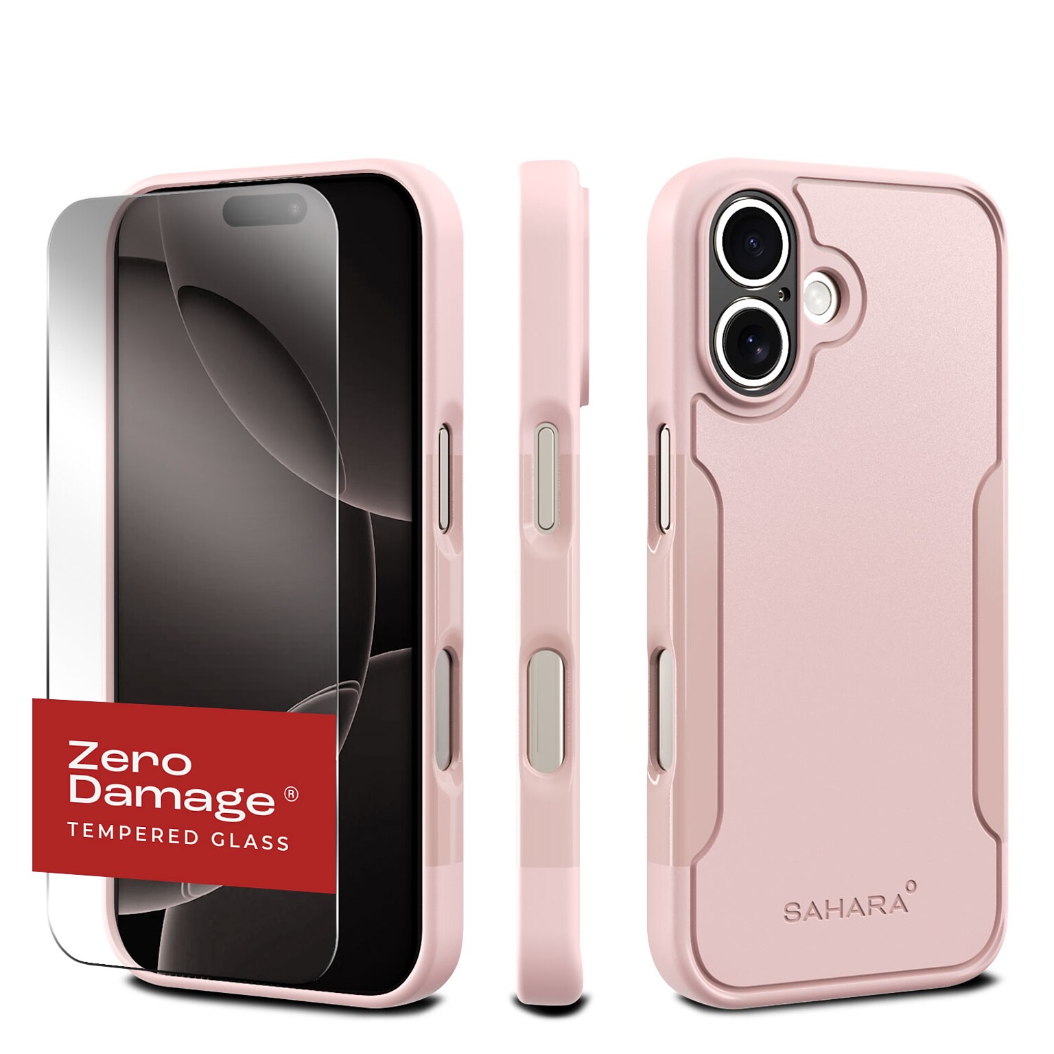 SaharaCase Classic MagSafe Phone Case with Tempered Glass Screen Protector for iPhone 16 Plus, Shock Absorbing, Desert Rose