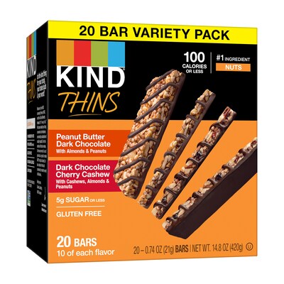 KIND Thins Gluten Free Bar Variety Pack, 14.8 oz., 20 Bars/Box (41891)