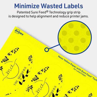 Avery Oval Laser/Inkjet Multipurpose Labels, 4.25" x 2.5", Neon Yellow (60/Pack)