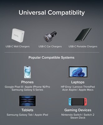Plugable 0.5 ft. USB-C to USB-C Charging Cable, Male to Male, Black, 5/Pack (USBC-CCS5X)