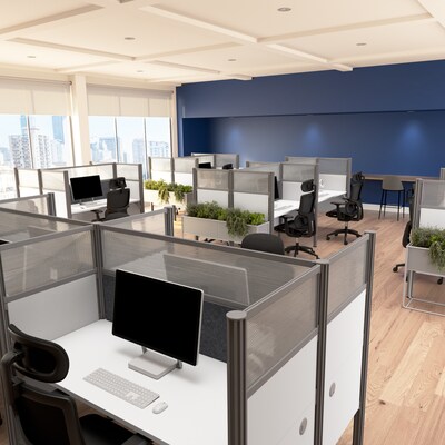 Bush Business Furniture Pro-Biz 55.39H x 187.56W 3 Person In-Line Cubicle Panel Workstation, White (100872DG-17)