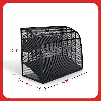 TRU RED Mesh Letter Wall File, 4-Pocket Hanging Organizer, Black – Vertical Wall-Mounted File Sorter for Mail & Documents