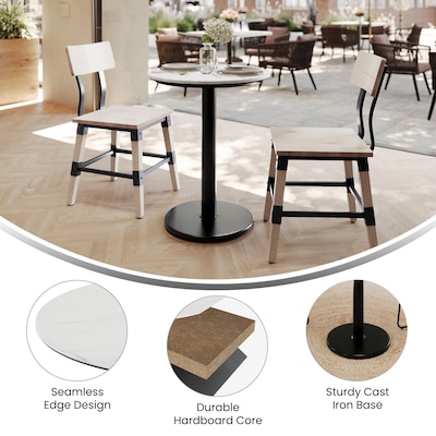 Flash Furniture Acadia 24" Round Wooden Dining Table with Round Base, White Faux Marble/Black Base (STRD24WMATR18)