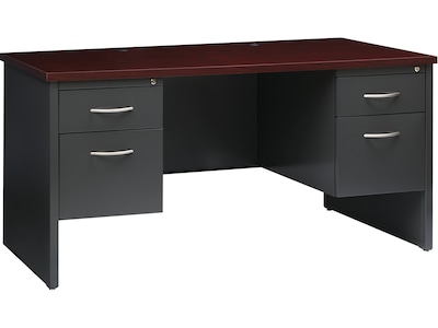 Hirsh 60W Double-Pedestal Desk, Charcoal/Mahogany (20534)