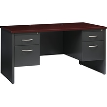 Hirsh 60W Double-Pedestal Desk, Charcoal/Mahogany (20534)