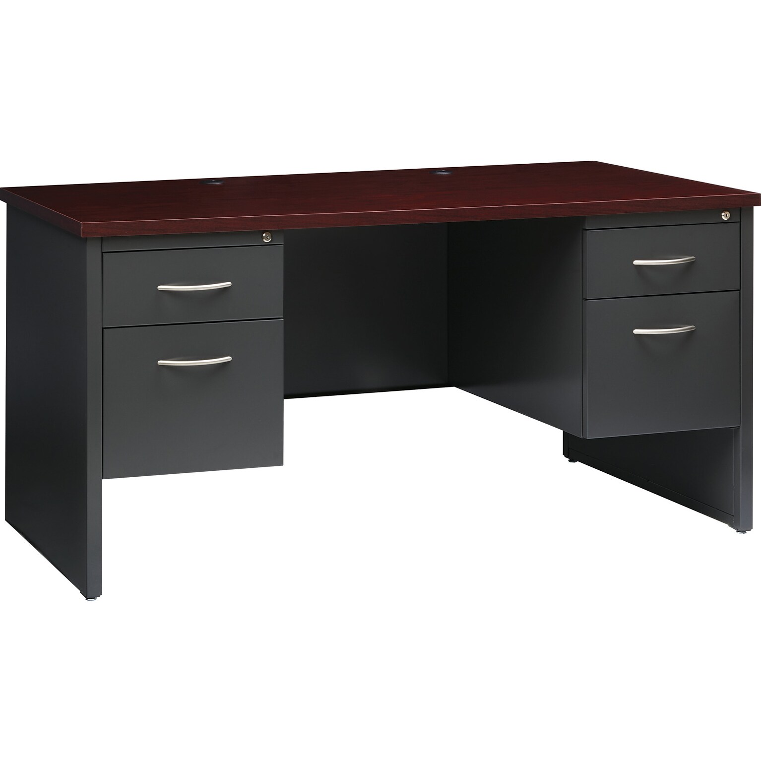 Hirsh 60W Double-Pedestal Desk, Charcoal/Mahogany (20534)