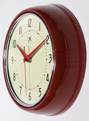 Infinity Instruments Round Retro Wall Clock, Aluminum, 9.5" (10940-RED)