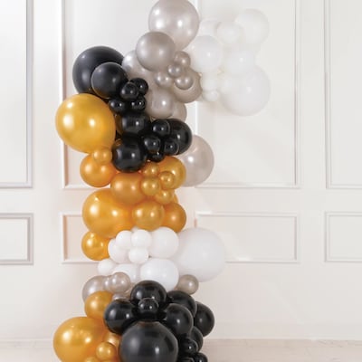 Party City Latex Balloon Garland Kit, Black, Silver, Gold, 90/Pack (AM111840)