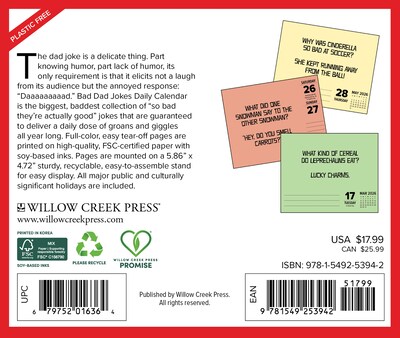 2026 Willow Creek Bad Dad Jokes 6.18 x 1.34 Daily Day-to-Day Calendar (53942X)