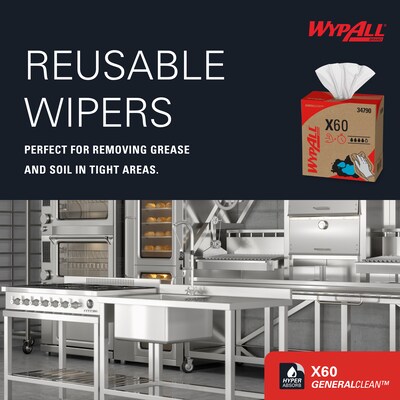 WypAll GeneralClean X60 Fabric Cleaning Wipers, 16.8" x 9.1", White, 118 Wipers/Box (34790)