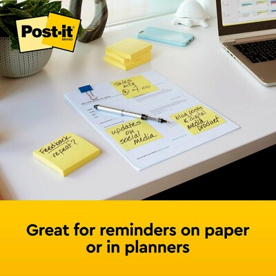 Post-it Notes, 3 x 3, Canary Yellow, 100 Sheets/Pad, 12 Pads/Pack (654-12YW)