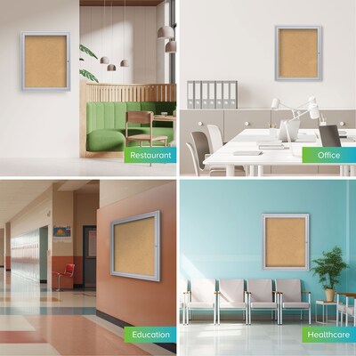 Ghent Cork Enclosed Bulletin Board, Satin Frame, 2'H x 1.5'W (PA12418K)