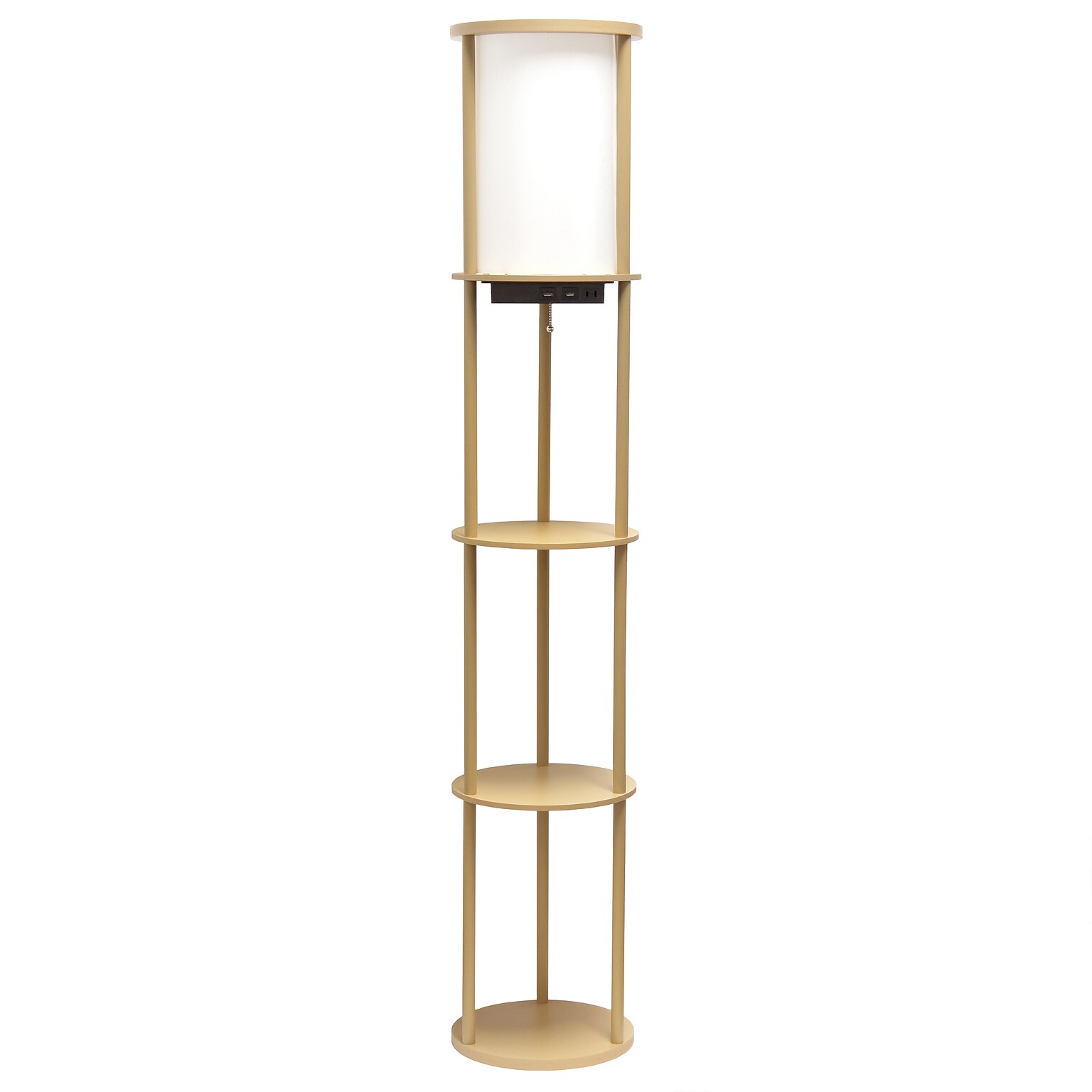 Simple Designs Etagere Organizer Storage 62.5 Floor Lamp with 2 USB Charging Ports and 1 Charging Outlet, Tan (LF2010-TAN)