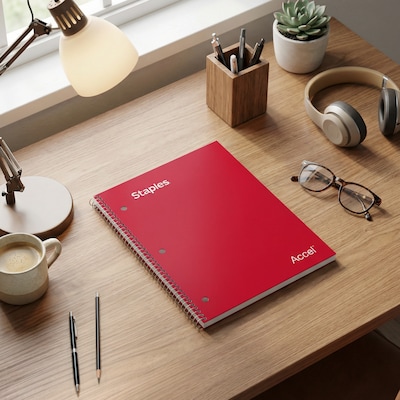 Staples Premium 1-Subject Notebook, 8.5" x 11", Graph Ruled, 100 Sheets, Red  (TR58324)