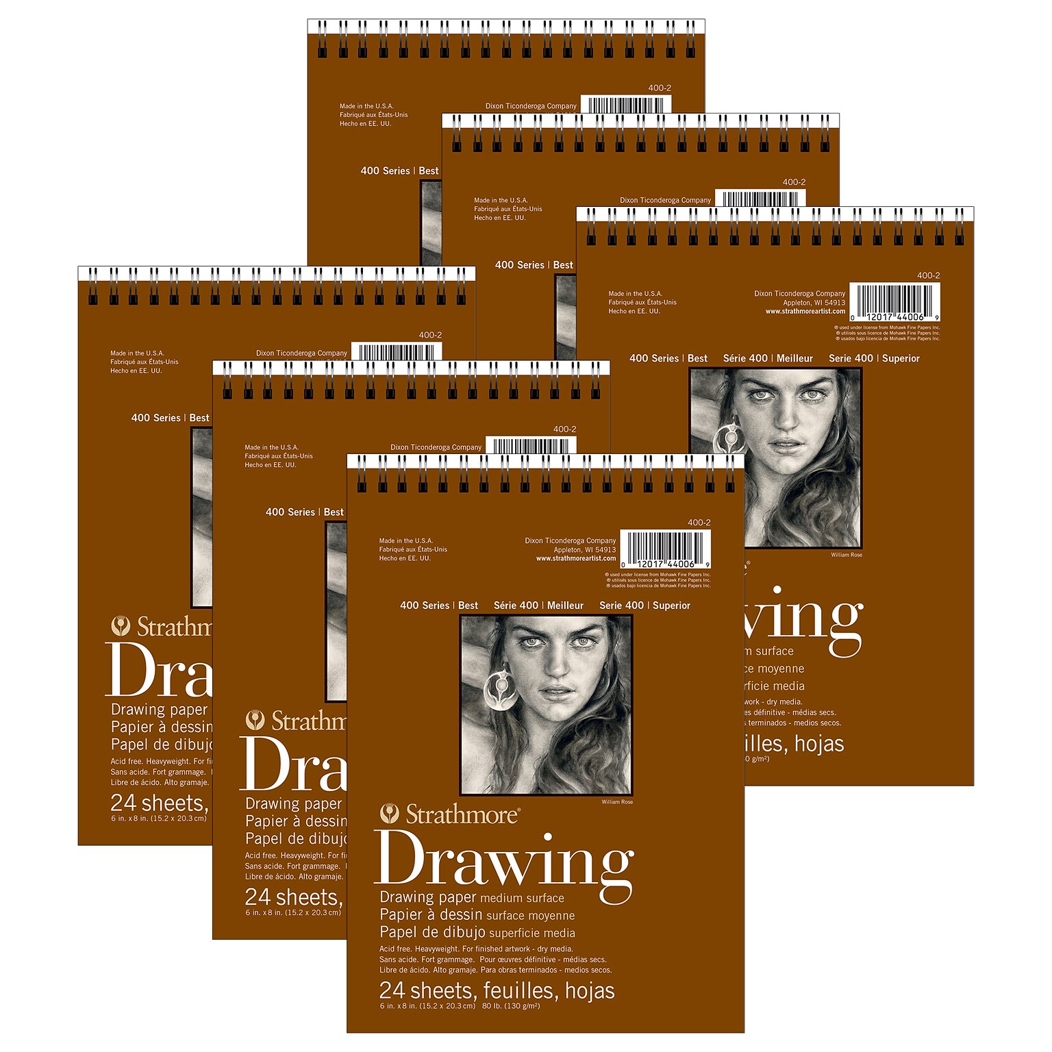 Strathmore 400 Series 6 x 8 Wire Bound Drawing Sketch Pad, 24 Sheets/Pad, 6/Bundle (STTP400206-6)