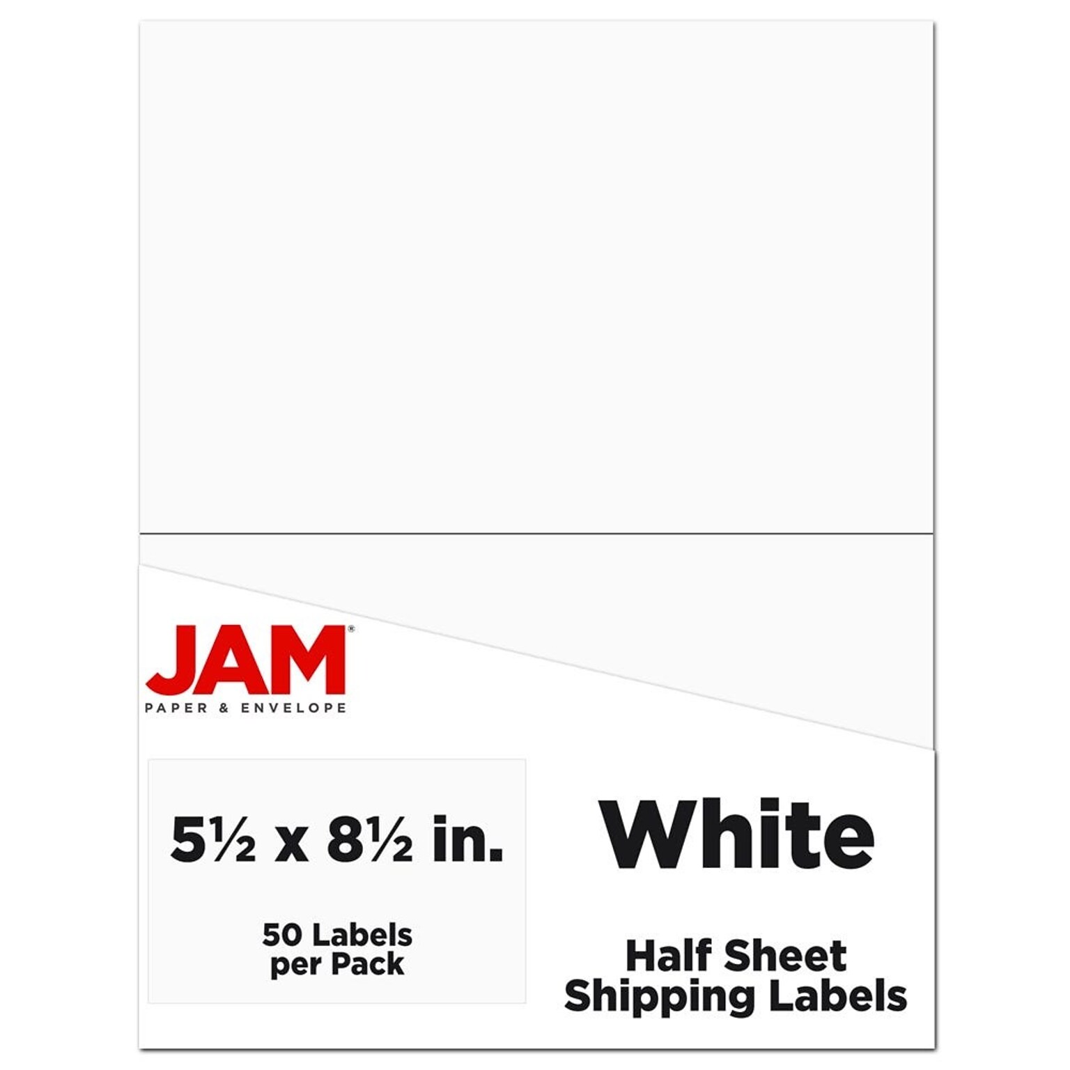 JAM Paper Laser/Inkjet Shipping Labels, 5 1/2 x 8 1/2, White, 2 Labels/Sheet, 25 Sheets/Pack (359430339)