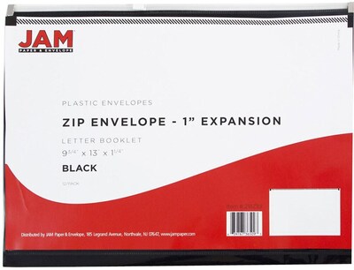 JAM Paper Premium Plastic Document File, 1 Pocket, Letter, Black, 3/Pack (218Z1blx3)