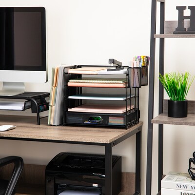 Mind Reader 3-Tier Metal Desk Organizer, Black (MAG5C-BLK)