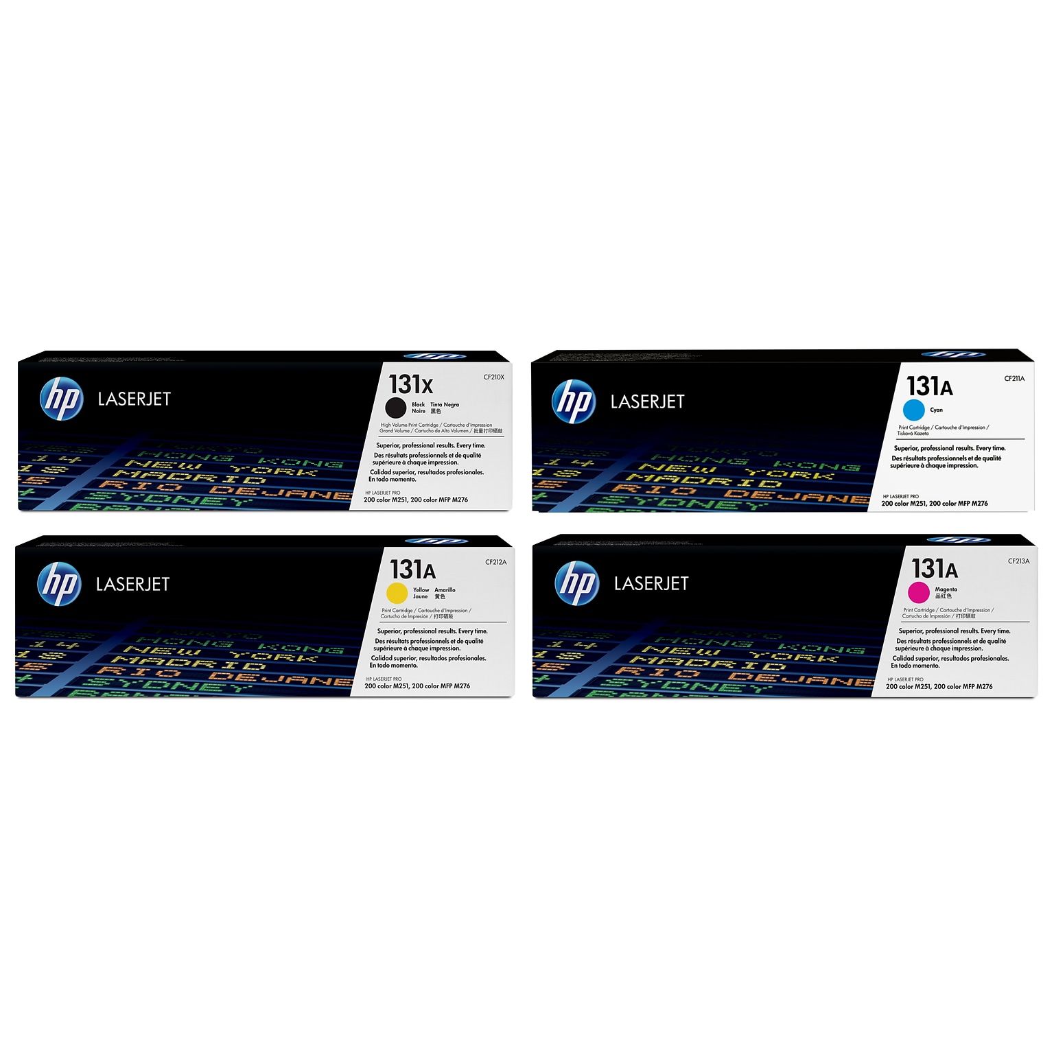 HP 131 Black High Yield and Cyan/Magenta/Yellow Standard Yield Toner Cartridge Set, 4/Pack