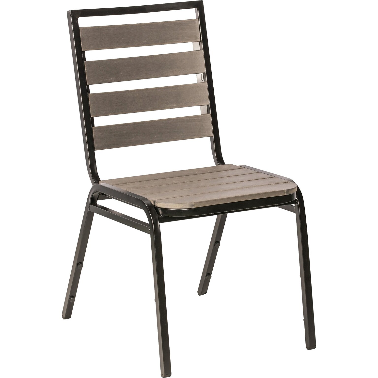 Lorell Faux Wood Outdoor Four Legged Chair, Charcoal Gray/Black, 4/Carton (LLR42687)
