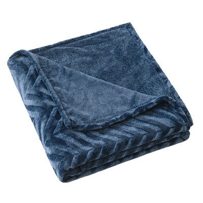 Embossed Oversized Velvet Throw - Navy