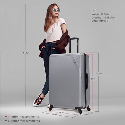 DUKAP Discovery 33.66" Hardside Suitcase, 4-Wheeled Spinner, TSA Checkpoint Friendly, Pink (DKDIS00XL-PNK)