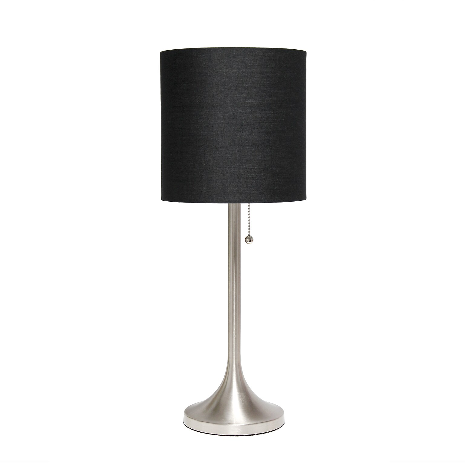 Simple Designs Brushed Nickel Tapered Table Lamp with Black Fabric Drum Shade (LT1076-BNB)